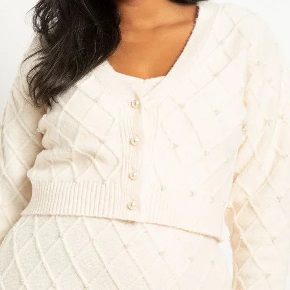 new ELOQUII pearl cableknit ivory heavyweight cardigan sweater 14 16 - Picture 2 of 11